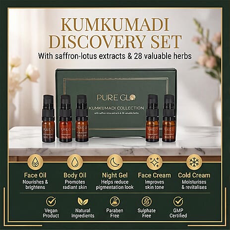 Pure Glo Discovery Set Of 5 Kumkumadi Gift Face Cream, Cold Cream, Night Gel, Body Oil - Face Oil - 5ml Each