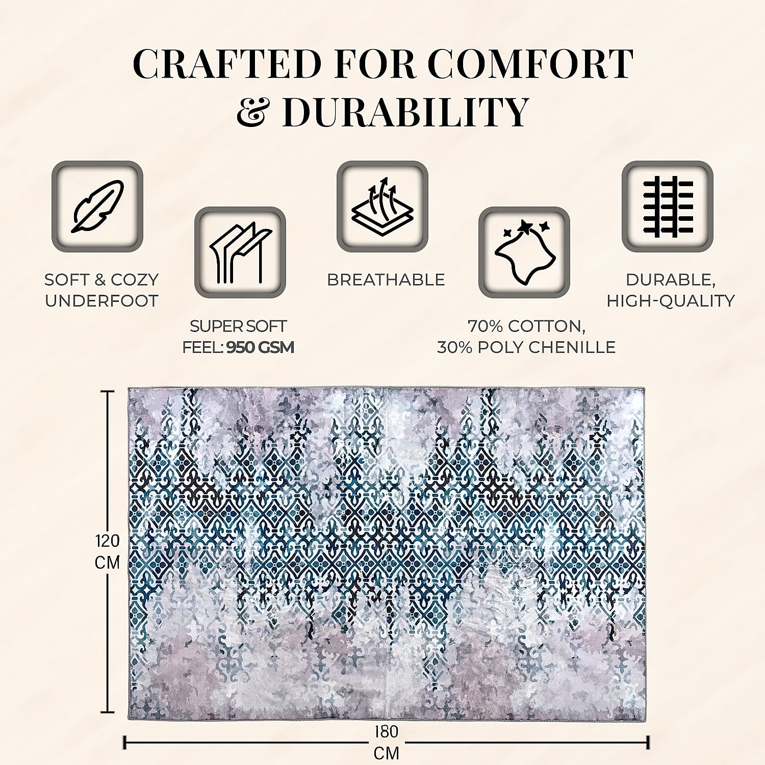 LIVMORE Vibrant Abstract Pattern Rug (Size 120x180 cm) - Blue