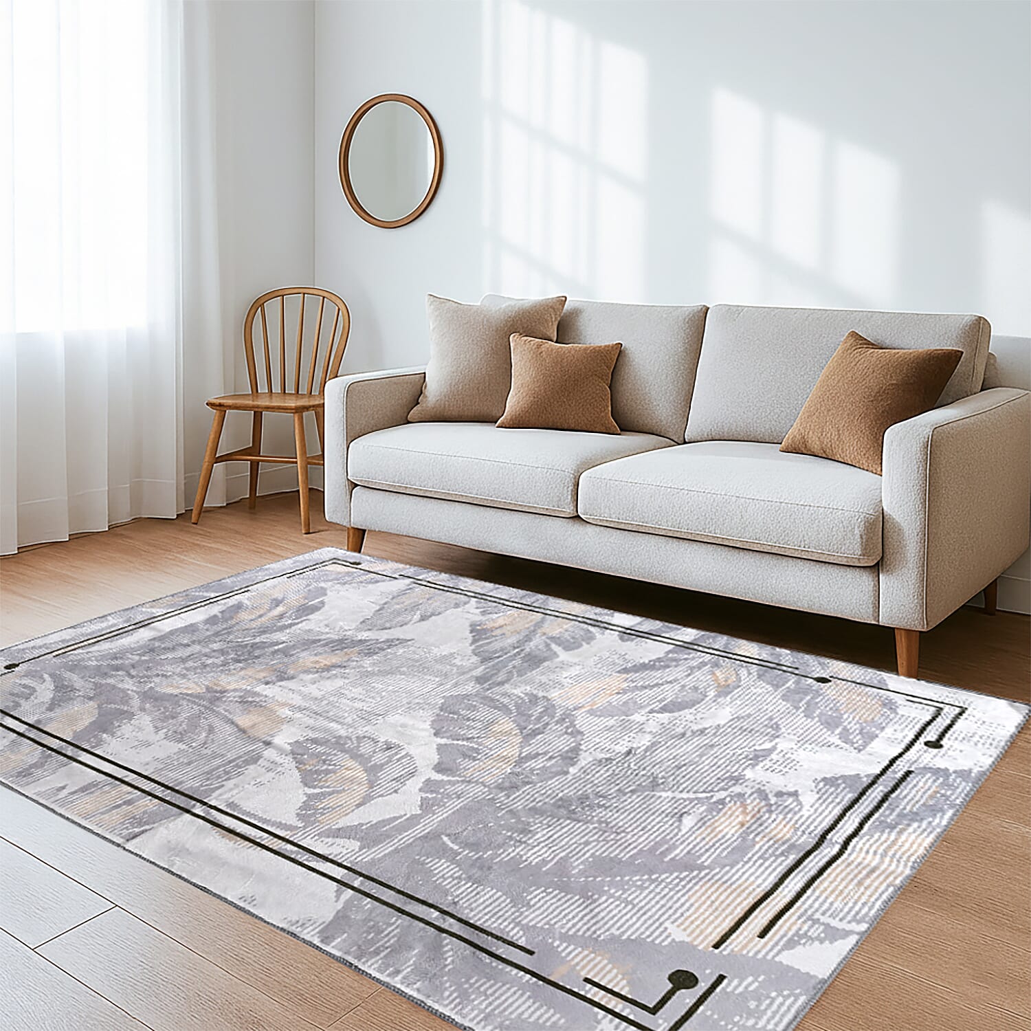 LIVMORE Palm Sketch Pattern Rug (Size 120x180 cm) - White