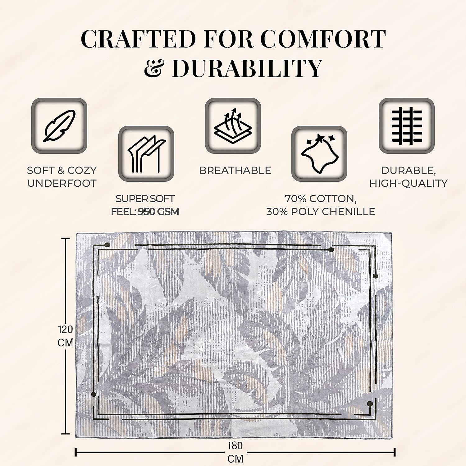 LIVMORE Palm Sketch Pattern Rug (Size 120x180 cm) - White