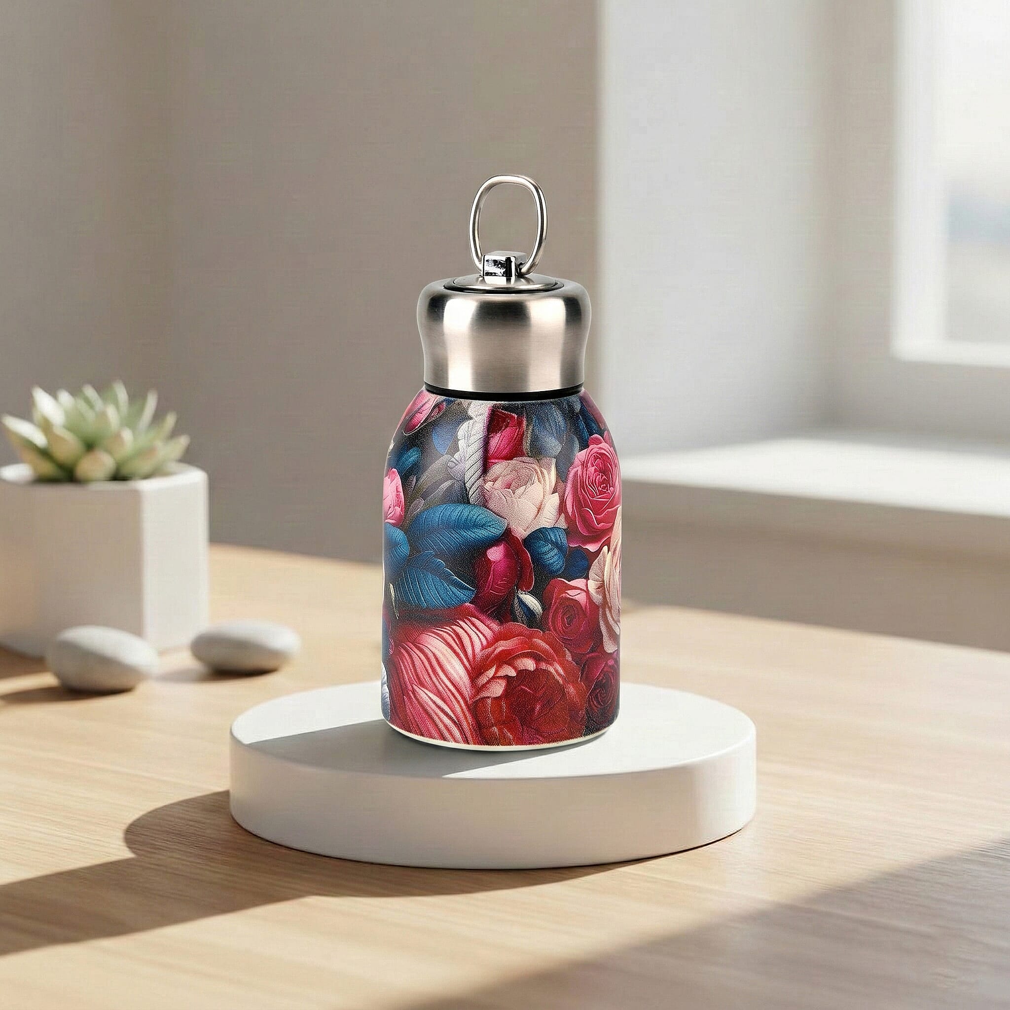 Livmore - Insulated Bottle Made Of 316L Stainless Steel With Double Wall And Rose Design - For Hot And Cold Drinks - 260mL