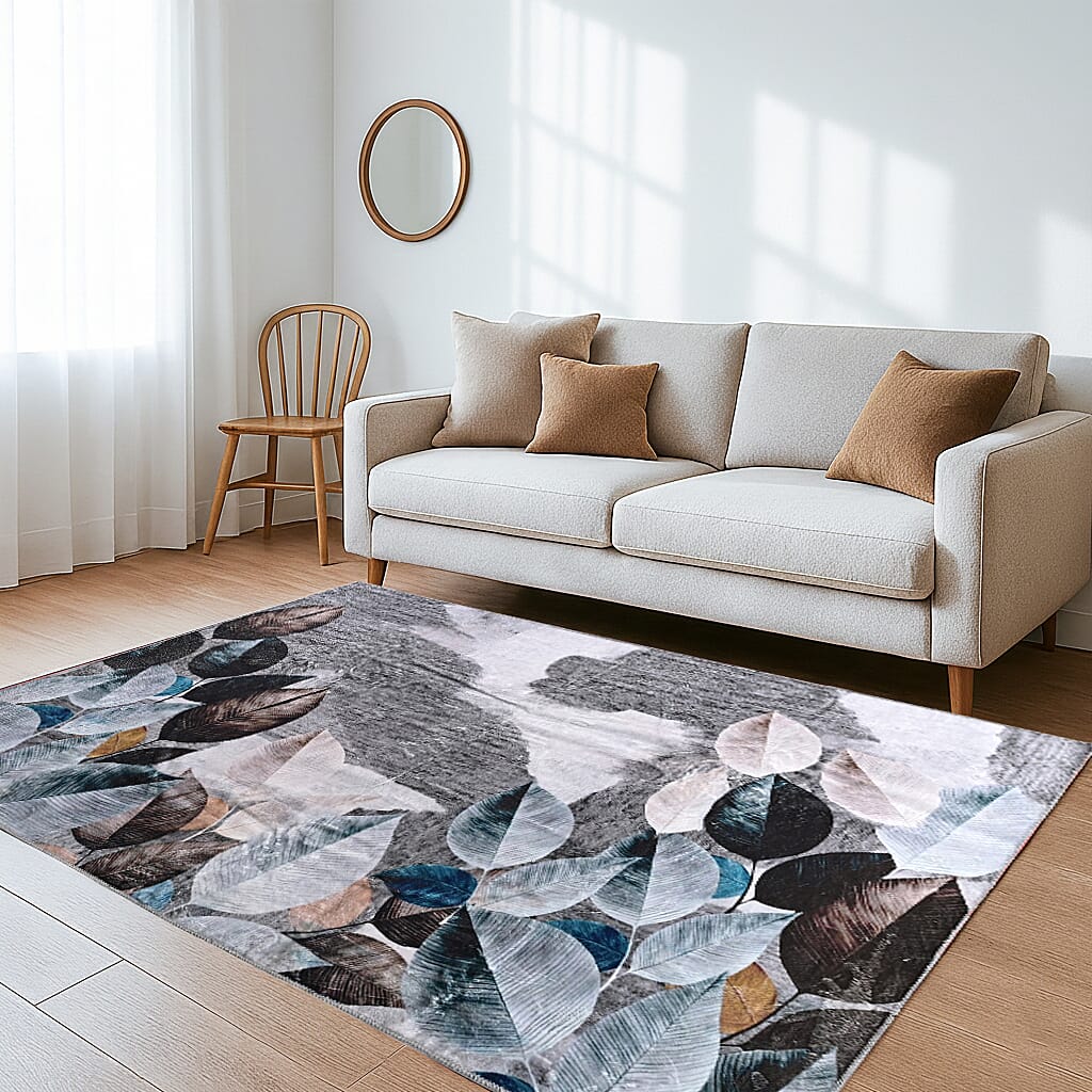 LIVMORE Leaf Pattern Rug (Size 120x180 cm) - Black