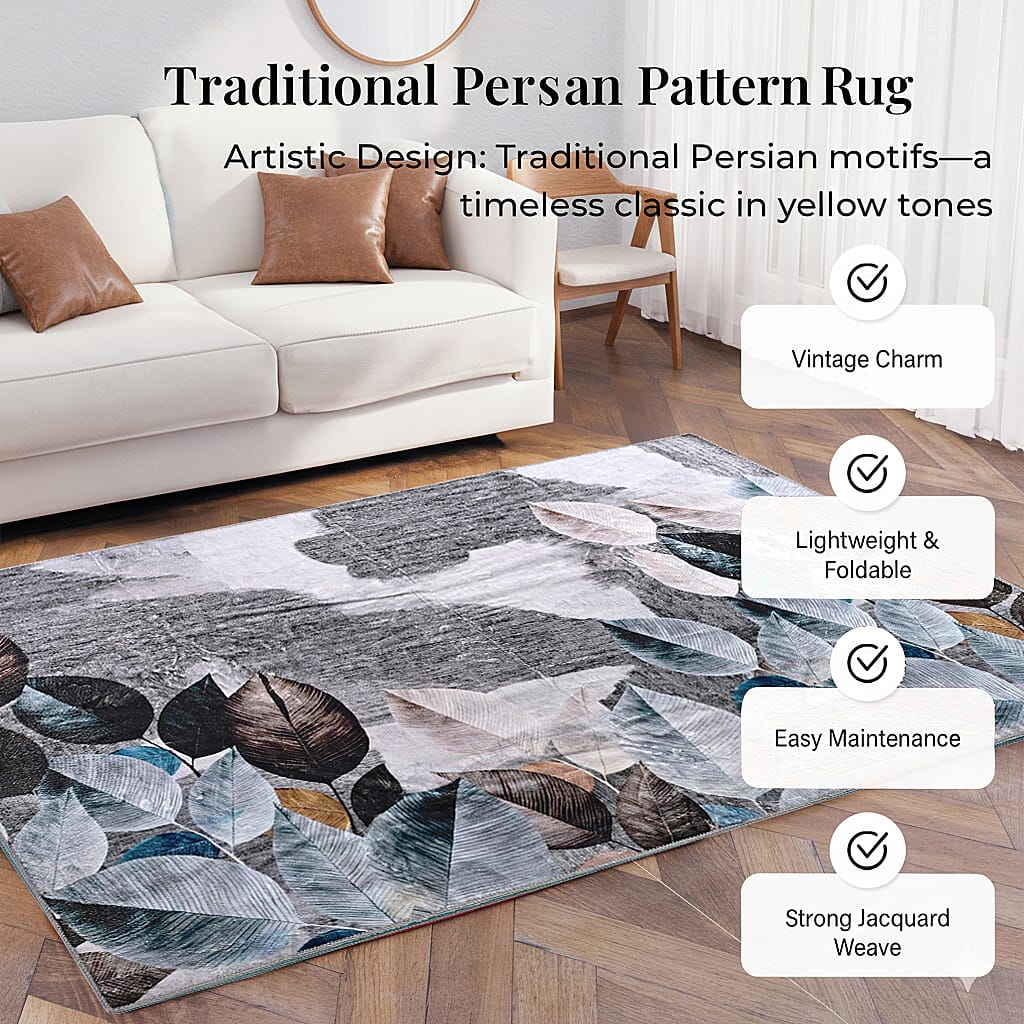 LIVMORE Leaf Pattern Rug (Size 120x180 cm) - Black