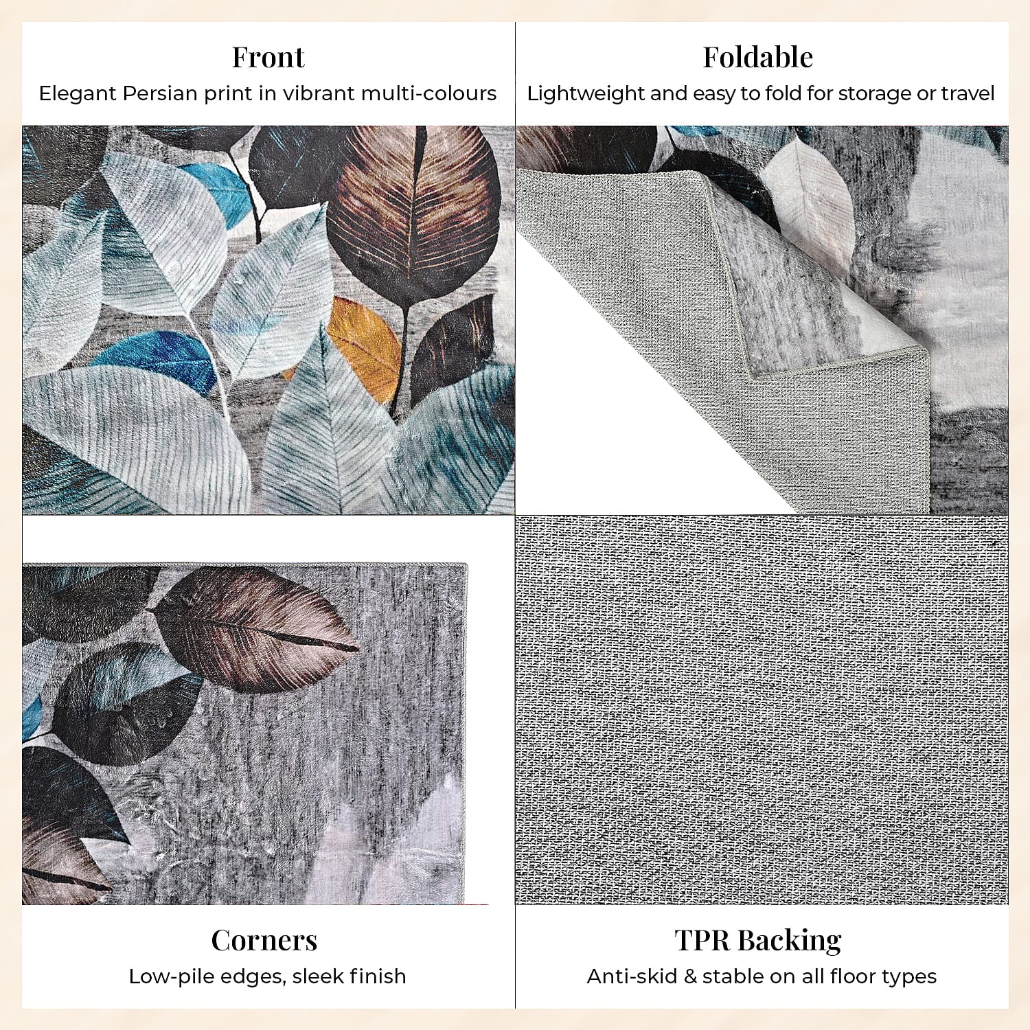 LIVMORE Leaf Pattern Rug (Size 120x180 cm) - Black