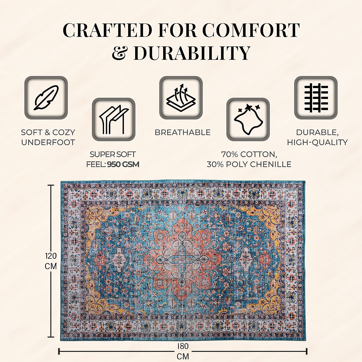 LIVMORE Traditional Medallion Pattern (Size 120x180 cm) - Multi Colour
