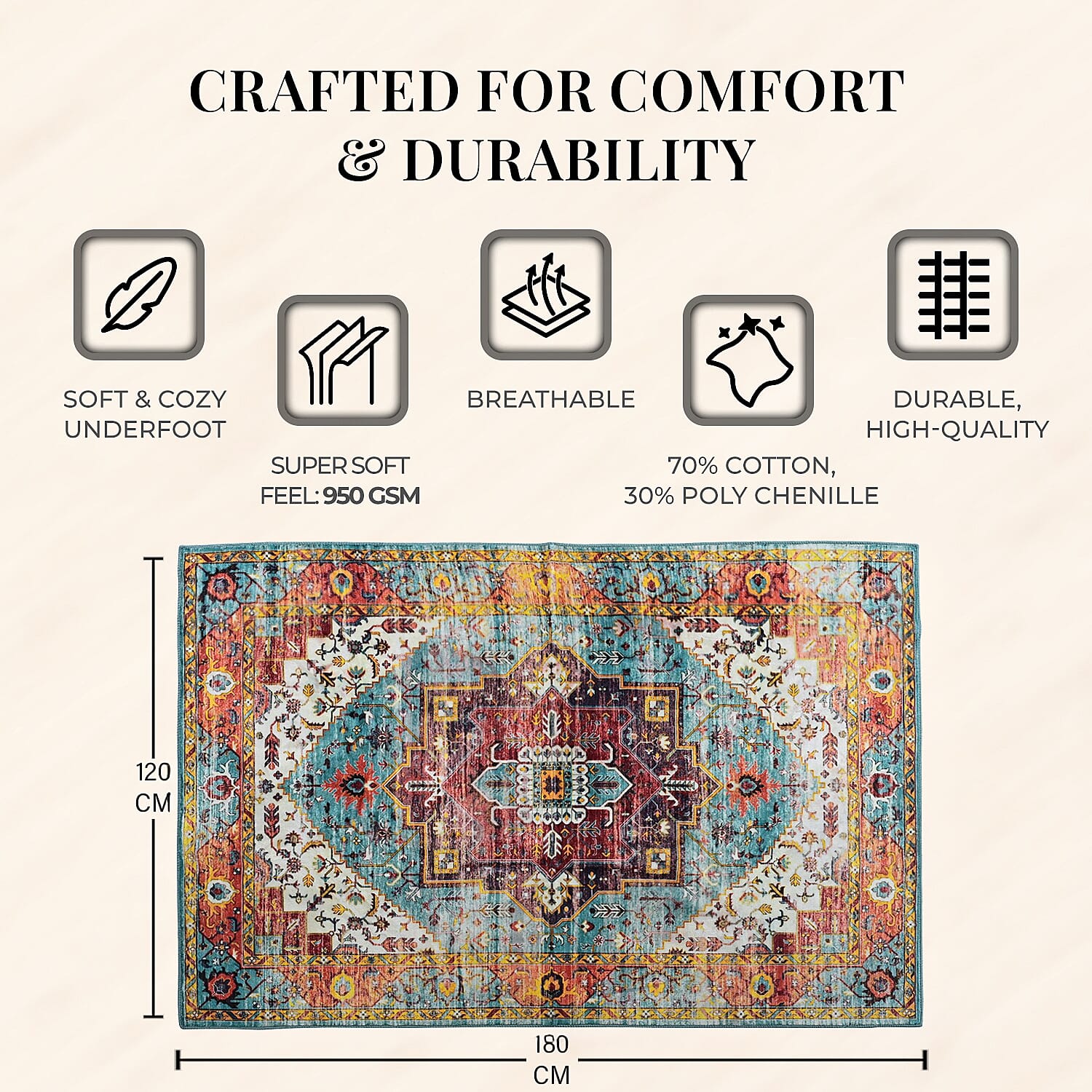 LIVMORE Traditional Medallion Pattern (Size 120x180 cm) - Red