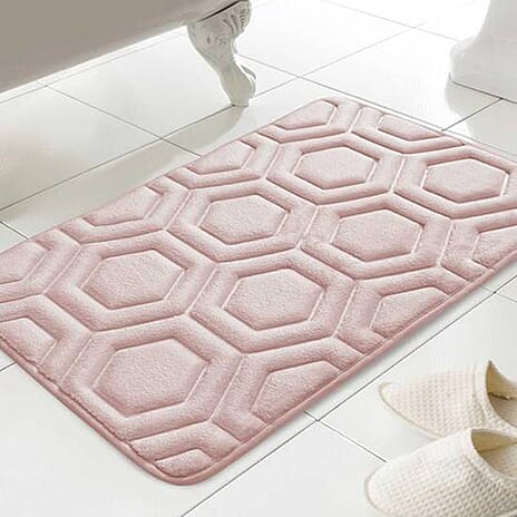 Geo Memory Foam Hexagonal Pattern Bathmat - Pink