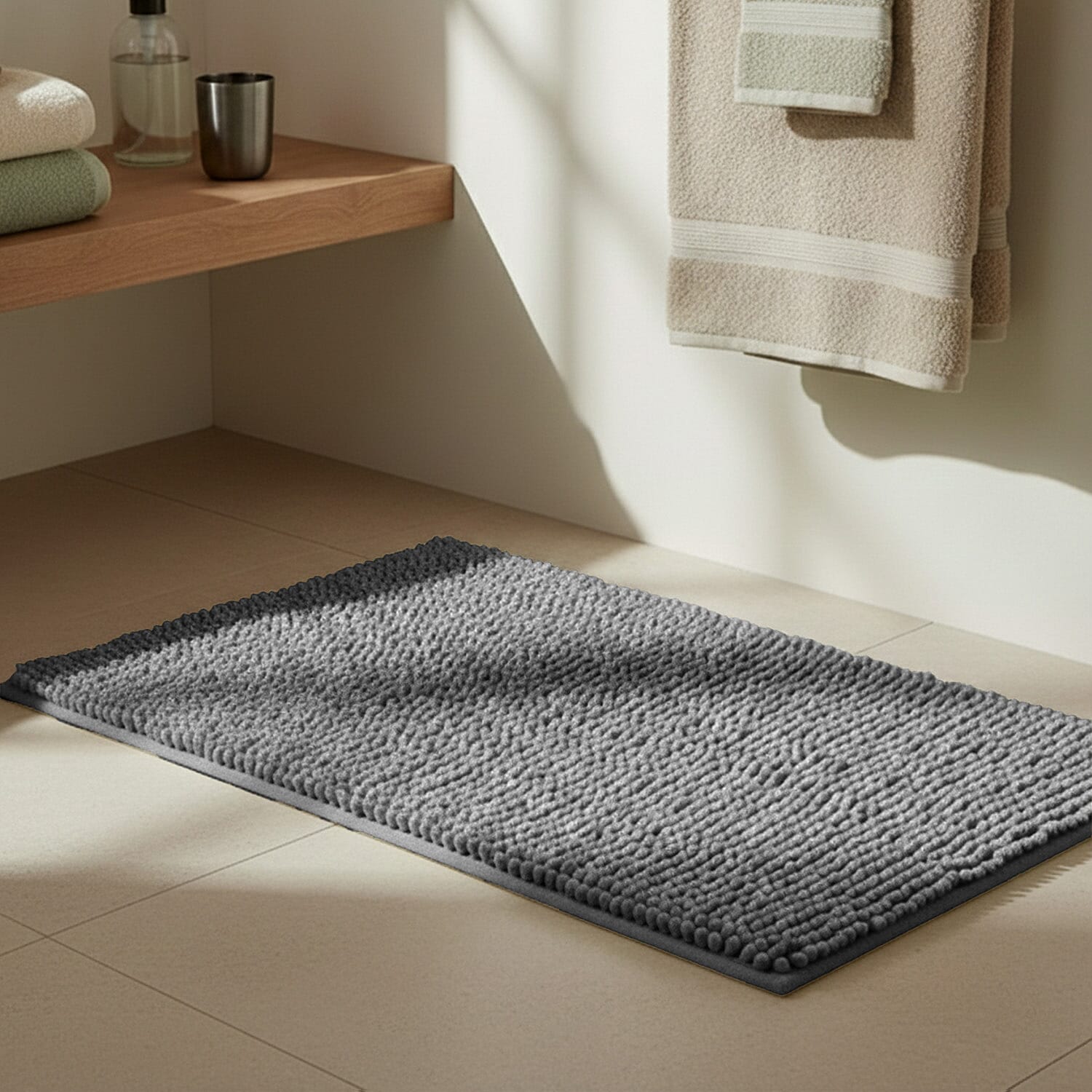 Ultra-Absorbent Noodle Bathmat (60 x 40 cm) - Grey