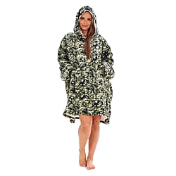 Adults Buffalo Oversized Fully Sherpa-Lined Blanket Hoodie With Pockets (One Size) - Green - Black Camoflage
