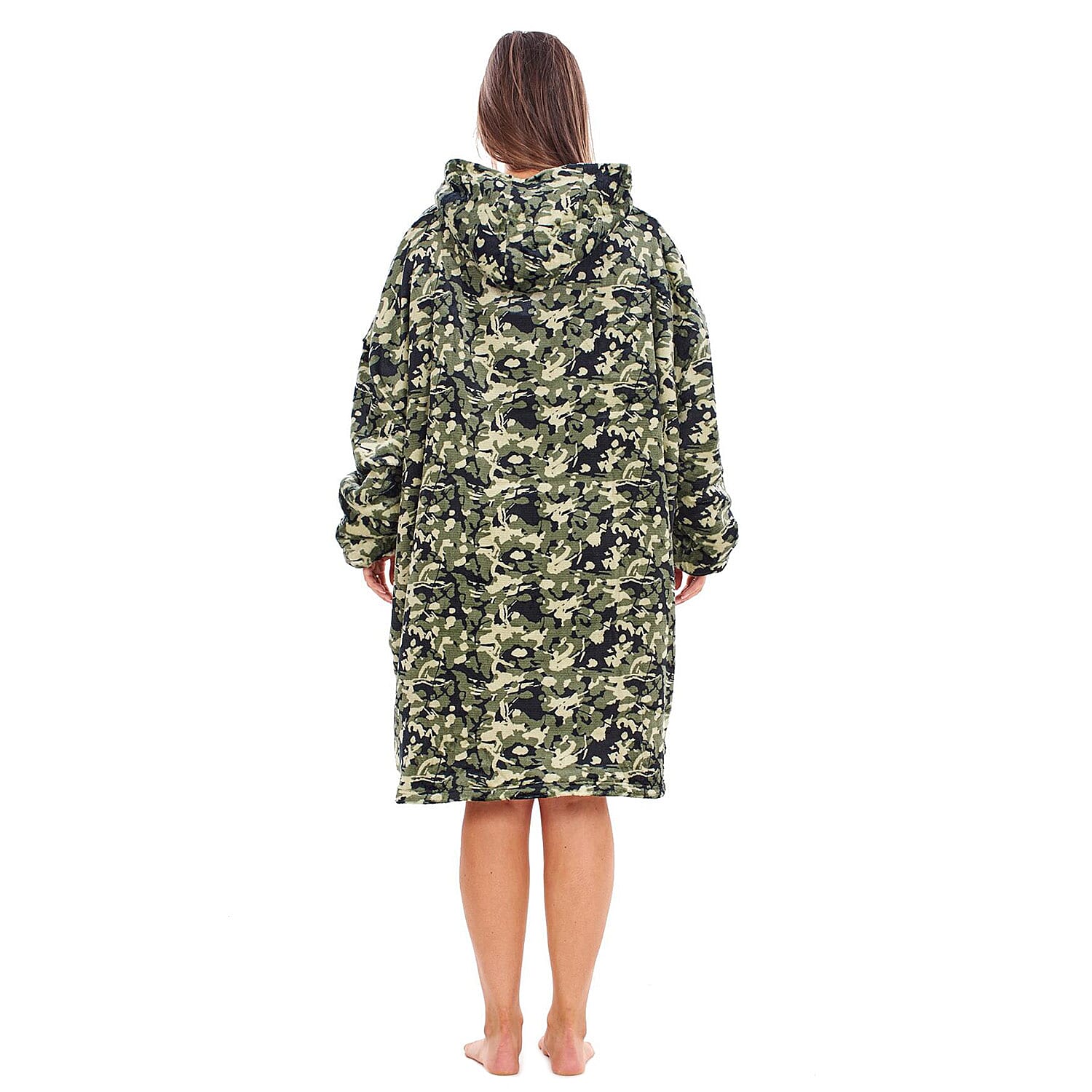 Adults Buffalo Oversized Fully Sherpa-Lined Blanket Hoodie With Pockets (One Size) - Green - Black Camoflage