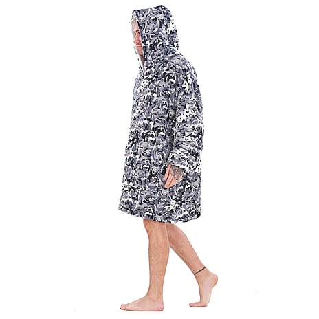 Adult Oversized Fully Sherpa-Lined Blanket Hoodie With Pockets (One Size) - White Black Camoflage