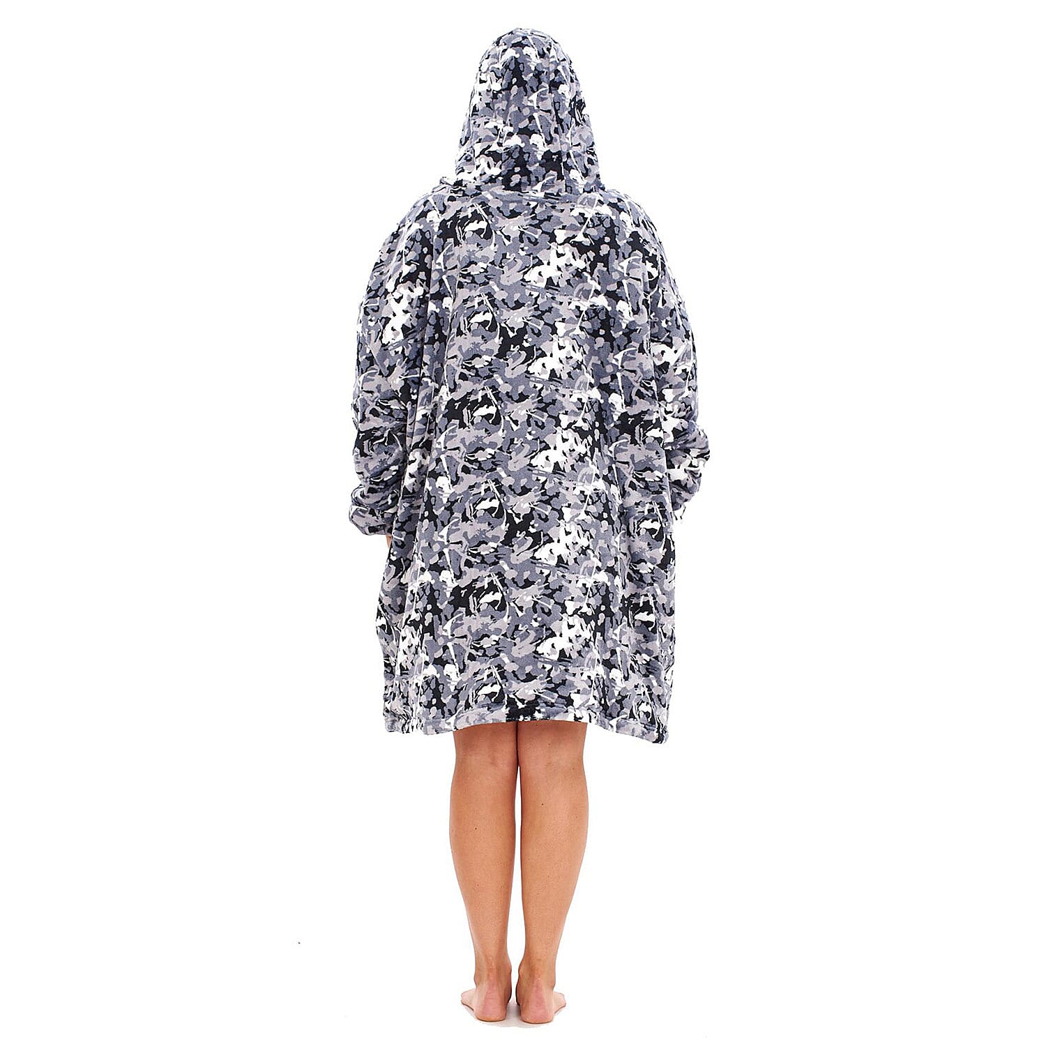 Adult Oversized Fully Sherpa-Lined Blanket Hoodie With Pockets (One Size) - White Black Camoflage