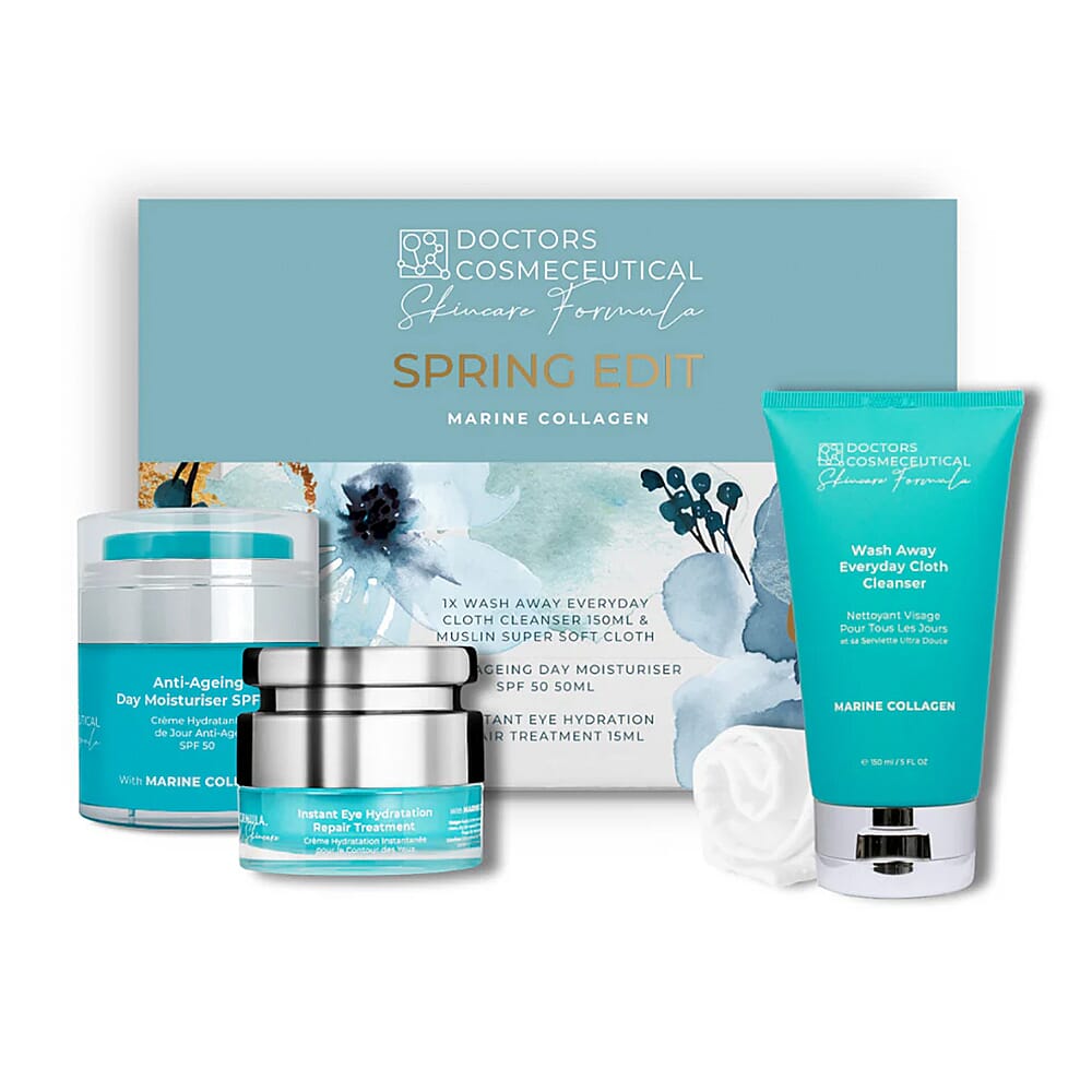 Limited Edition Spring Edit Marine Collagen Box (Includes Anti-ageing Day Moisturiser SPF 50 Duo, Marine Collagen Instant Eye Hydration Treatment, Marine Collagen Wash Away Cleanser)
