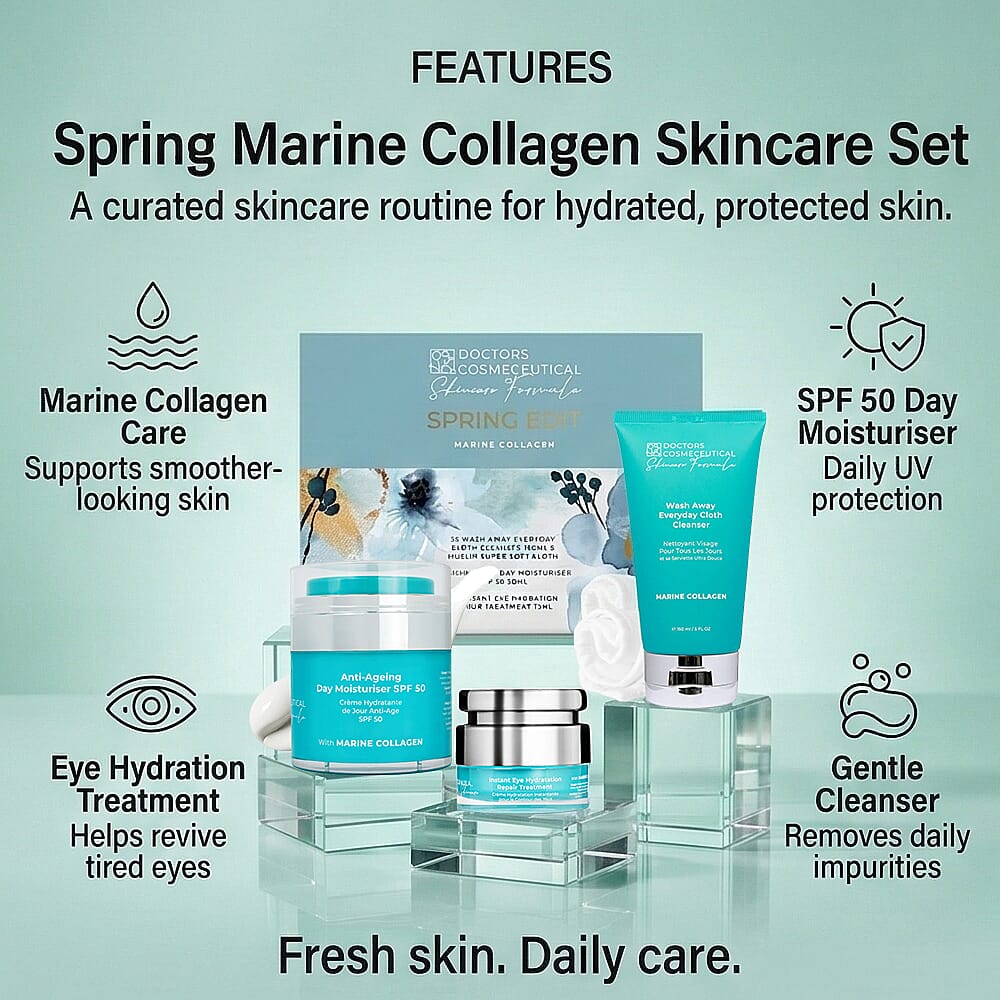 Limited Edition Spring Edit Marine Collagen Box (Includes Anti-ageing Day Moisturiser SPF 50 Duo, Marine Collagen Instant Eye Hydration Treatment, Marine Collagen Wash Away Cleanser)
