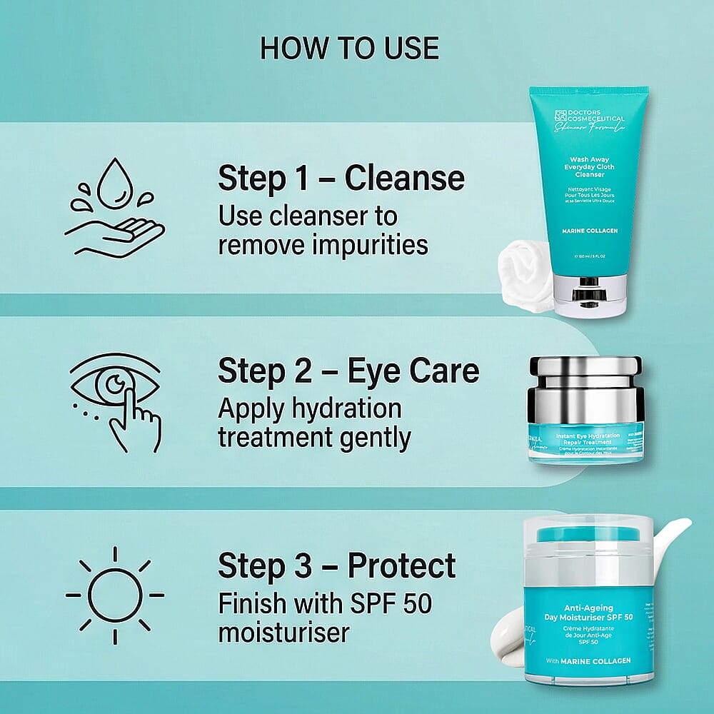 Limited Edition Spring Edit Marine Collagen Box (Includes Anti-ageing Day Moisturiser SPF 50 Duo, Marine Collagen Instant Eye Hydration Treatment, Marine Collagen Wash Away Cleanser)