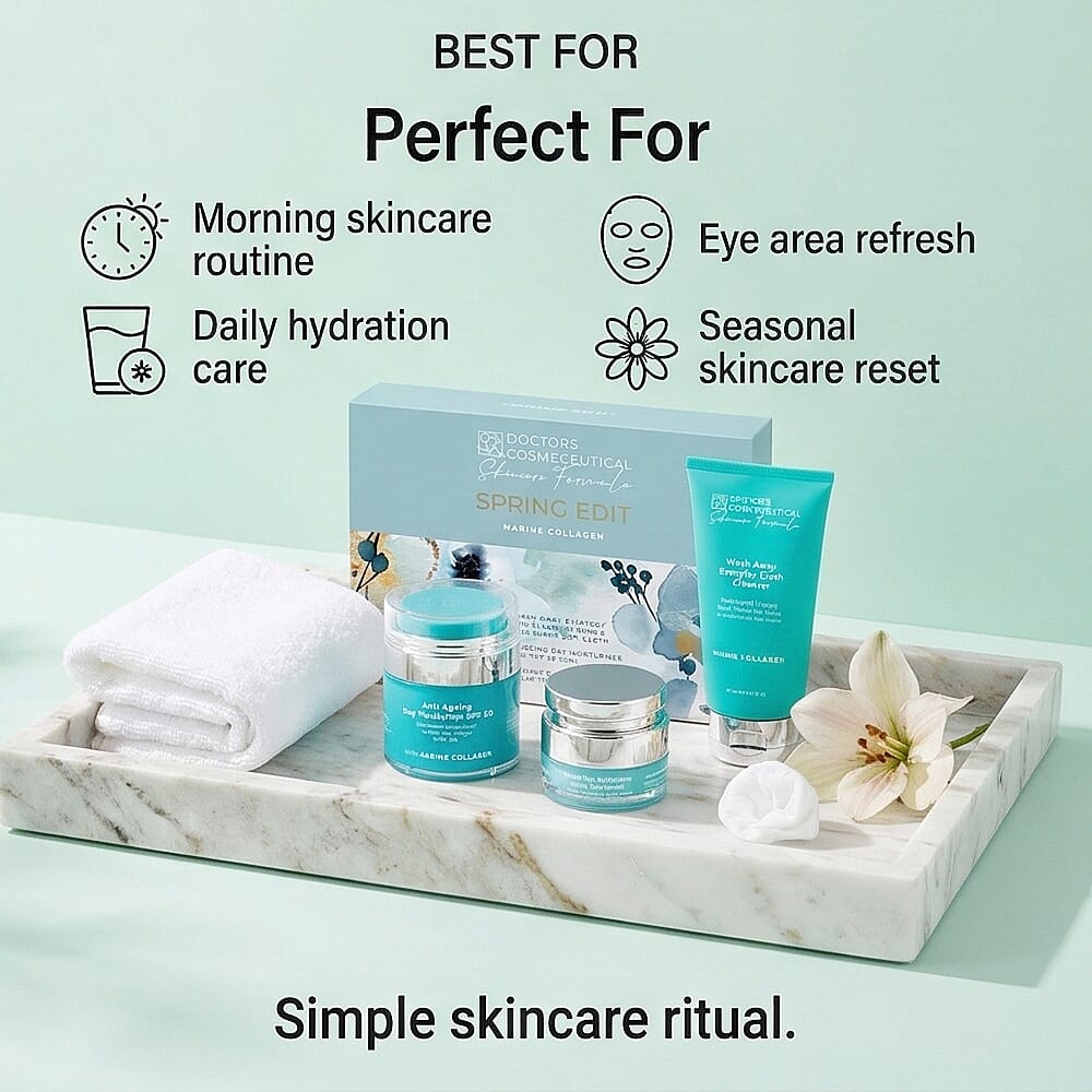 Limited Edition Spring Edit Marine Collagen Box (Includes Anti-ageing Day Moisturiser SPF 50 Duo, Marine Collagen Instant Eye Hydration Treatment, Marine Collagen Wash Away Cleanser)