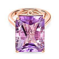 D'Joy Rose De France RADIANT CUT Amethyst Solitaire Ring in 18K Vermeil Rose Gold Plated Sterling Silver 15.36 Ct.