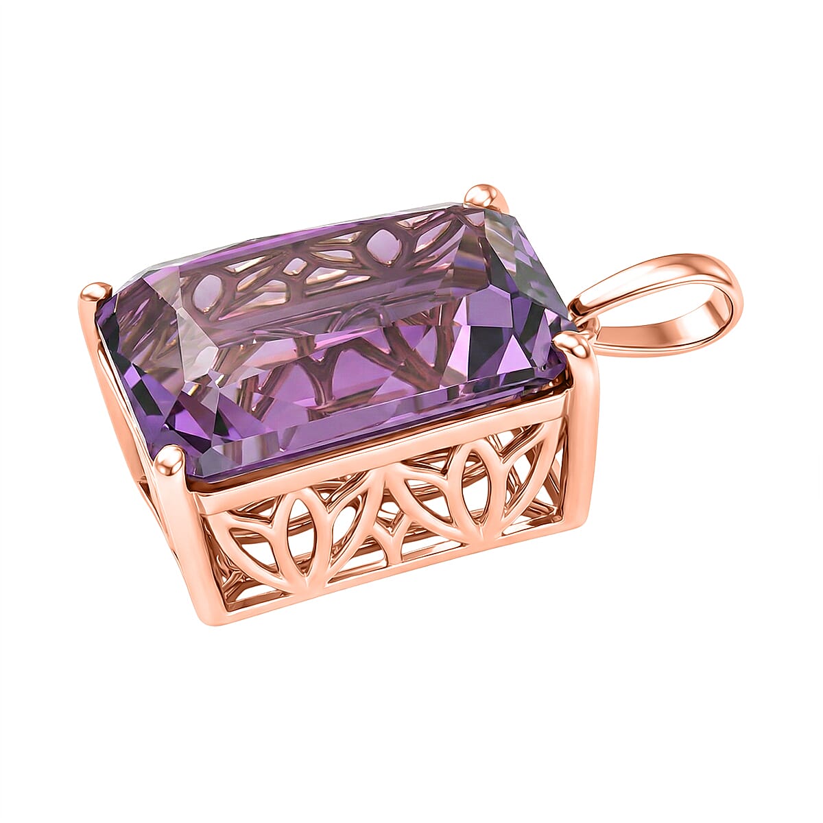 D'Joy Rose De France Amethyst Solitaire Pendant in 18K Vermeil Rose Gold Plated Sterling Silver 15.15 Ct.