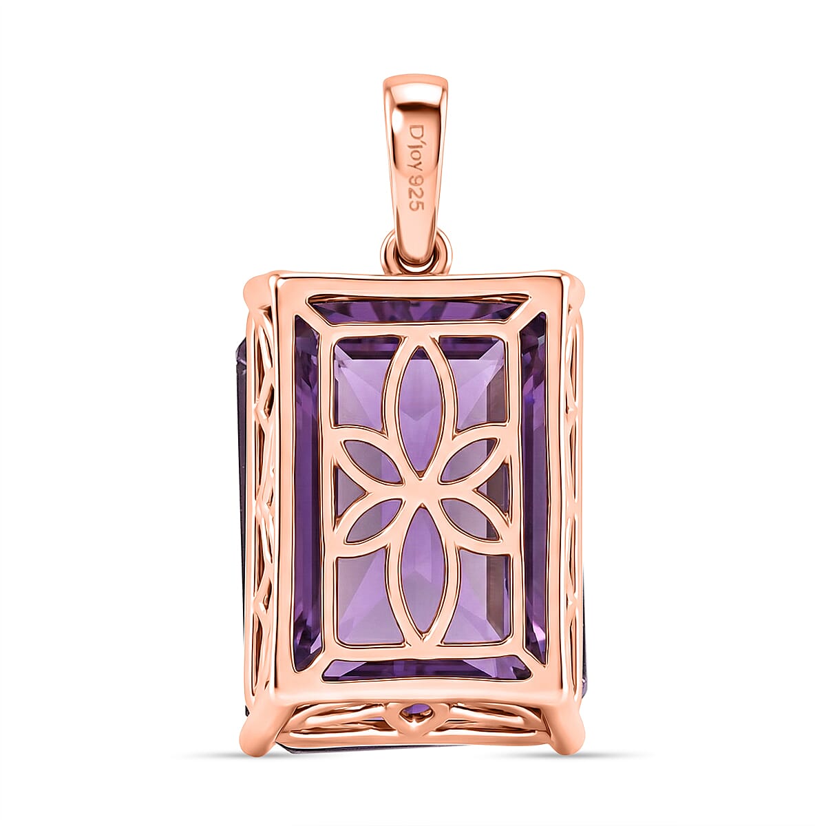 D'Joy Rose De France Amethyst Solitaire Pendant in 18K Vermeil Rose Gold Plated Sterling Silver 15.15 Ct.