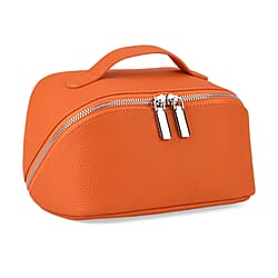 Genuine Leather Luxury Compact Cosmetic Travel Bag - Orange