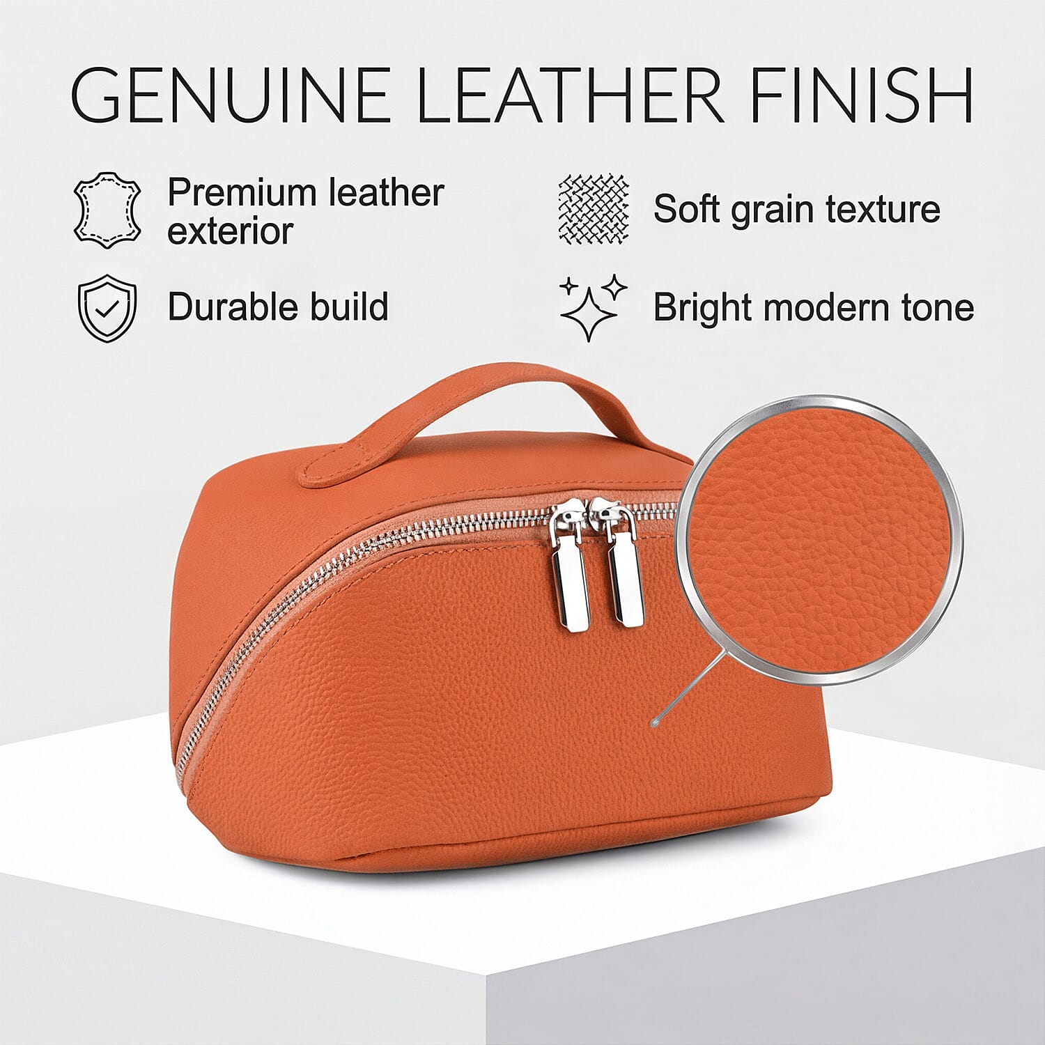 Genuine Leather Luxury Compact Cosmetic Travel Bag - Orange