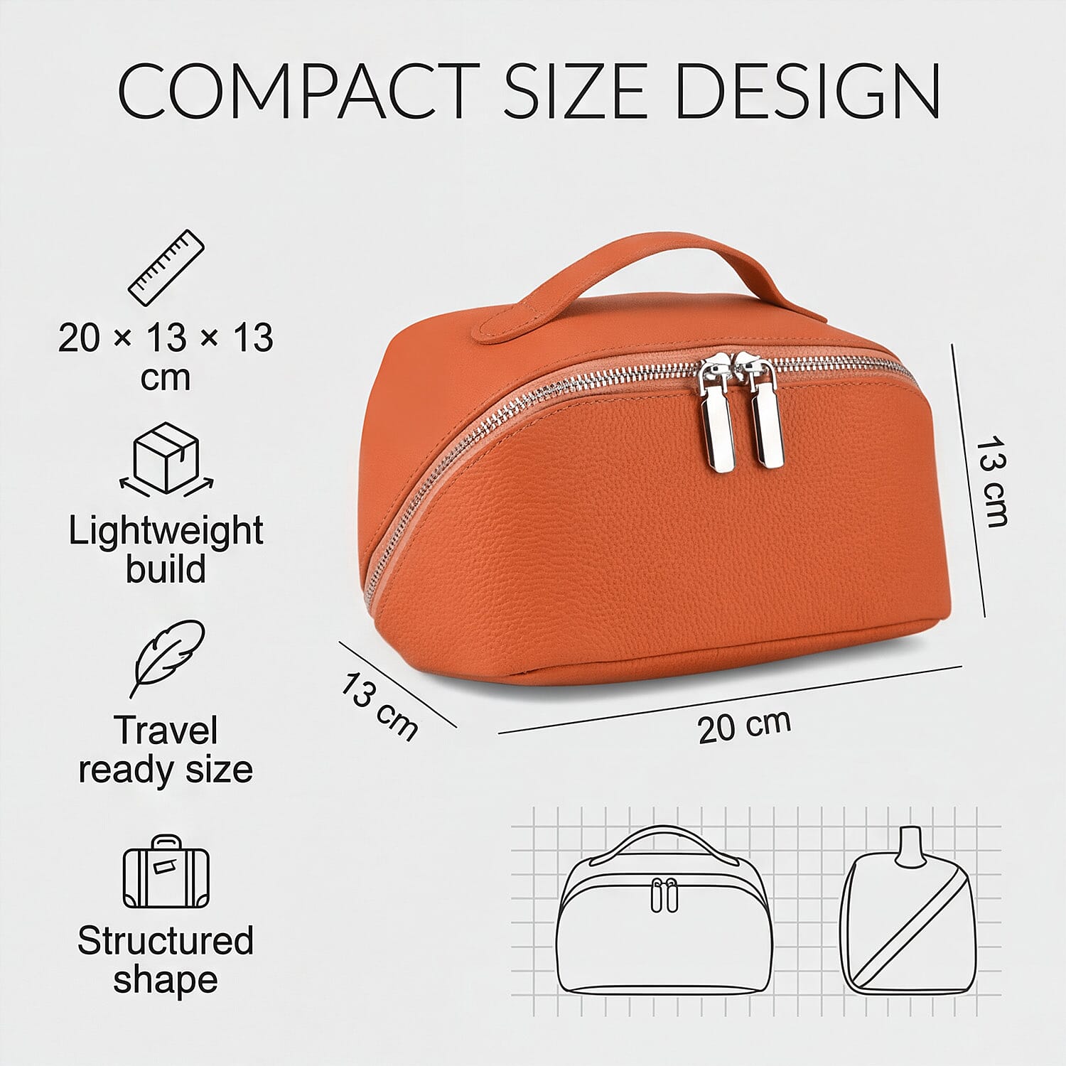 Genuine Leather Luxury Compact Cosmetic Travel Bag - Orange