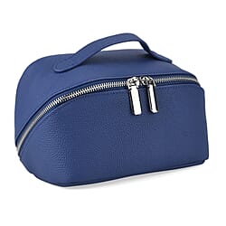 Genuine Leather Luxury Compact Cosmetic Travel Bag - Blue
