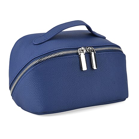 Genuine Leather Luxury Compact Cosmetic Travel Bag - Blue