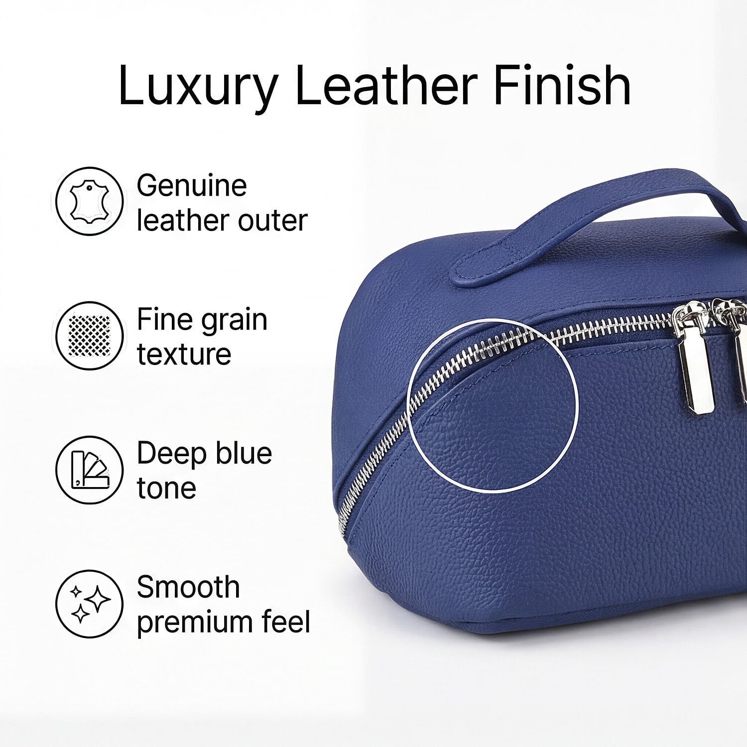 Genuine Leather Luxury Compact Cosmetic Travel Bag - Blue
