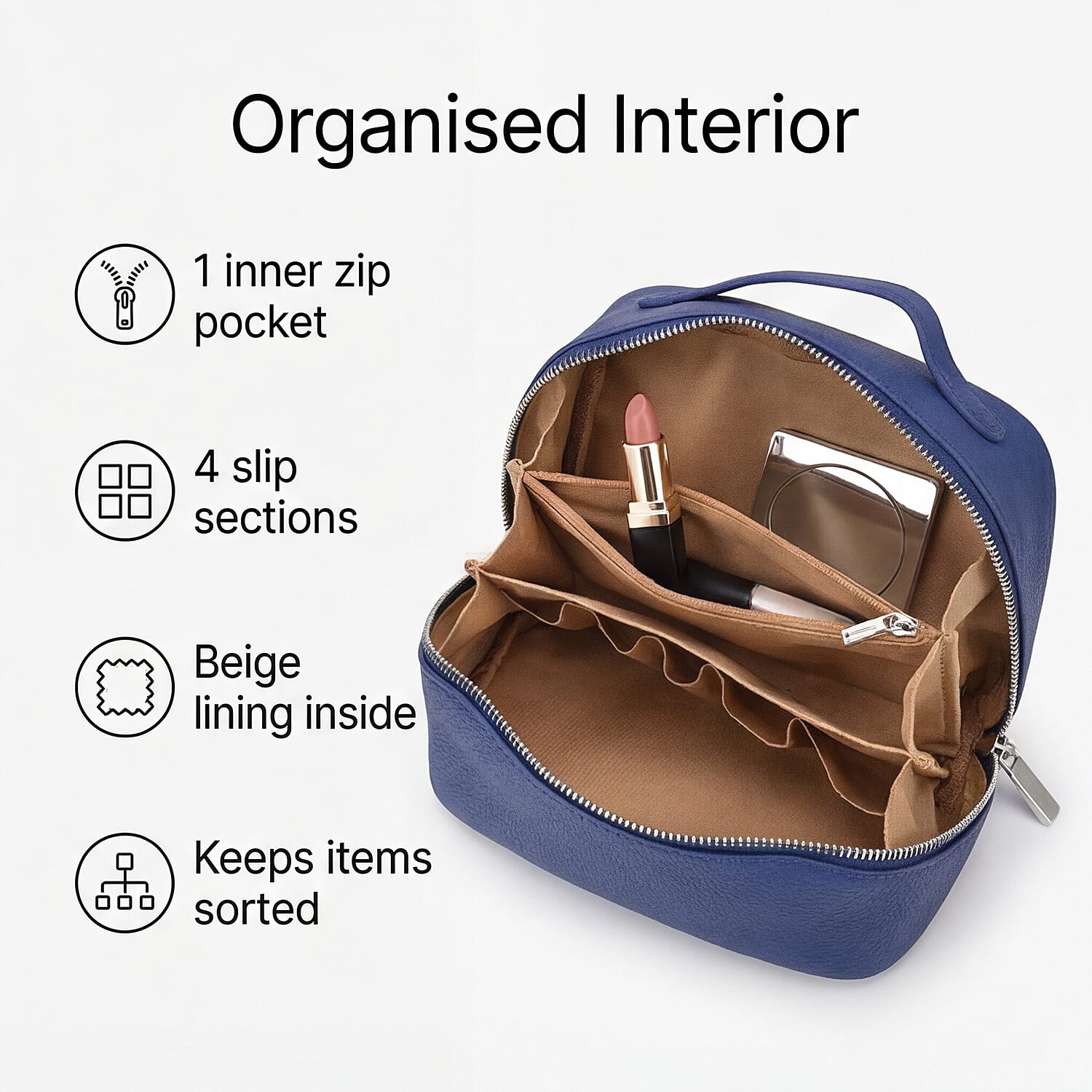 Genuine Leather Luxury Compact Cosmetic Travel Bag - Blue