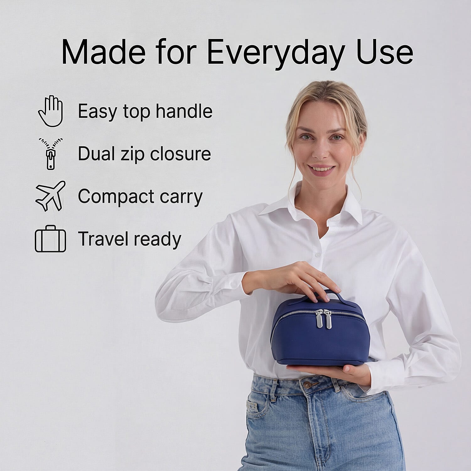 Genuine Leather Luxury Compact Cosmetic Travel Bag - Blue