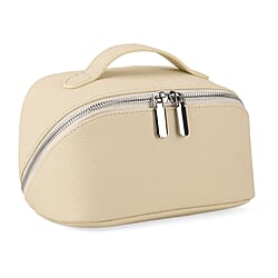 Genuine Leather Luxury Compact Cosmetic Travel Bag - Off-White