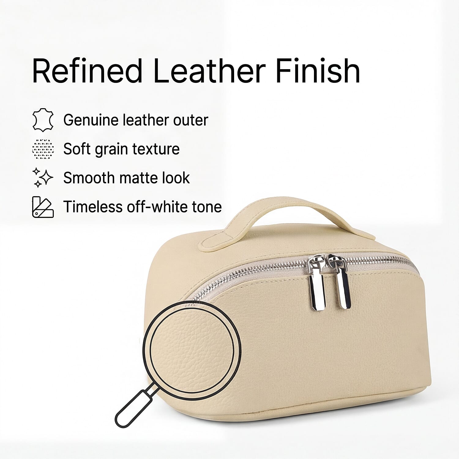 Genuine Leather Luxury Compact Cosmetic Travel Bag - Off-White
