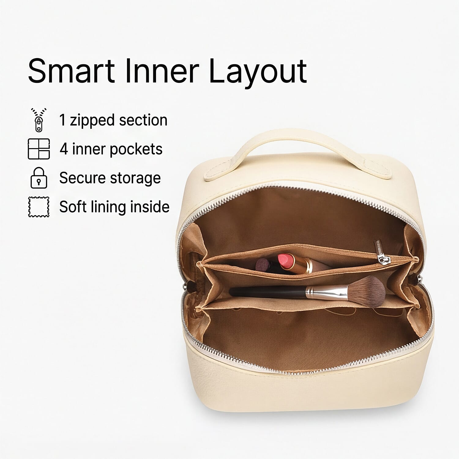 Genuine Leather Luxury Compact Cosmetic Travel Bag - Off-White