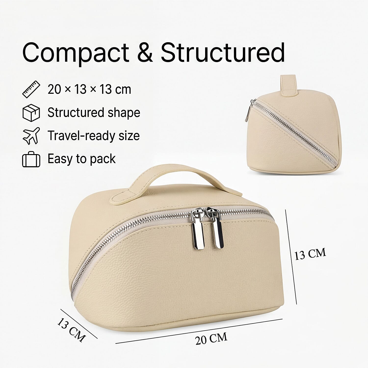 Genuine Leather Luxury Compact Cosmetic Travel Bag - Off-White