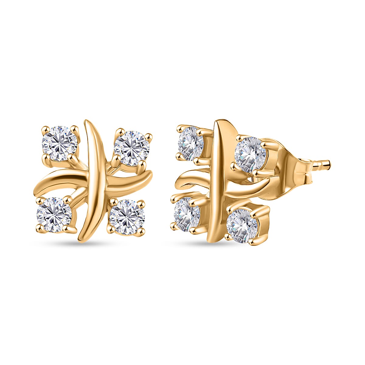 D'Joy Moissanite Cluster Earring with Push Back in Yellow Gold  Plated Sterling Silver