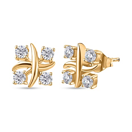D'Joy Moissanite Cluster Earring with Push Back in Yellow Gold  Plated Sterling Silver