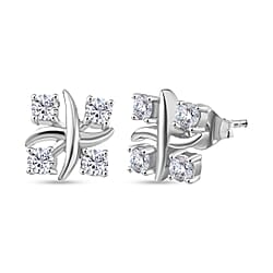 D'Joy Moissanite Cluster Earring with Push Back in Platinum Overlay Sterling Silver