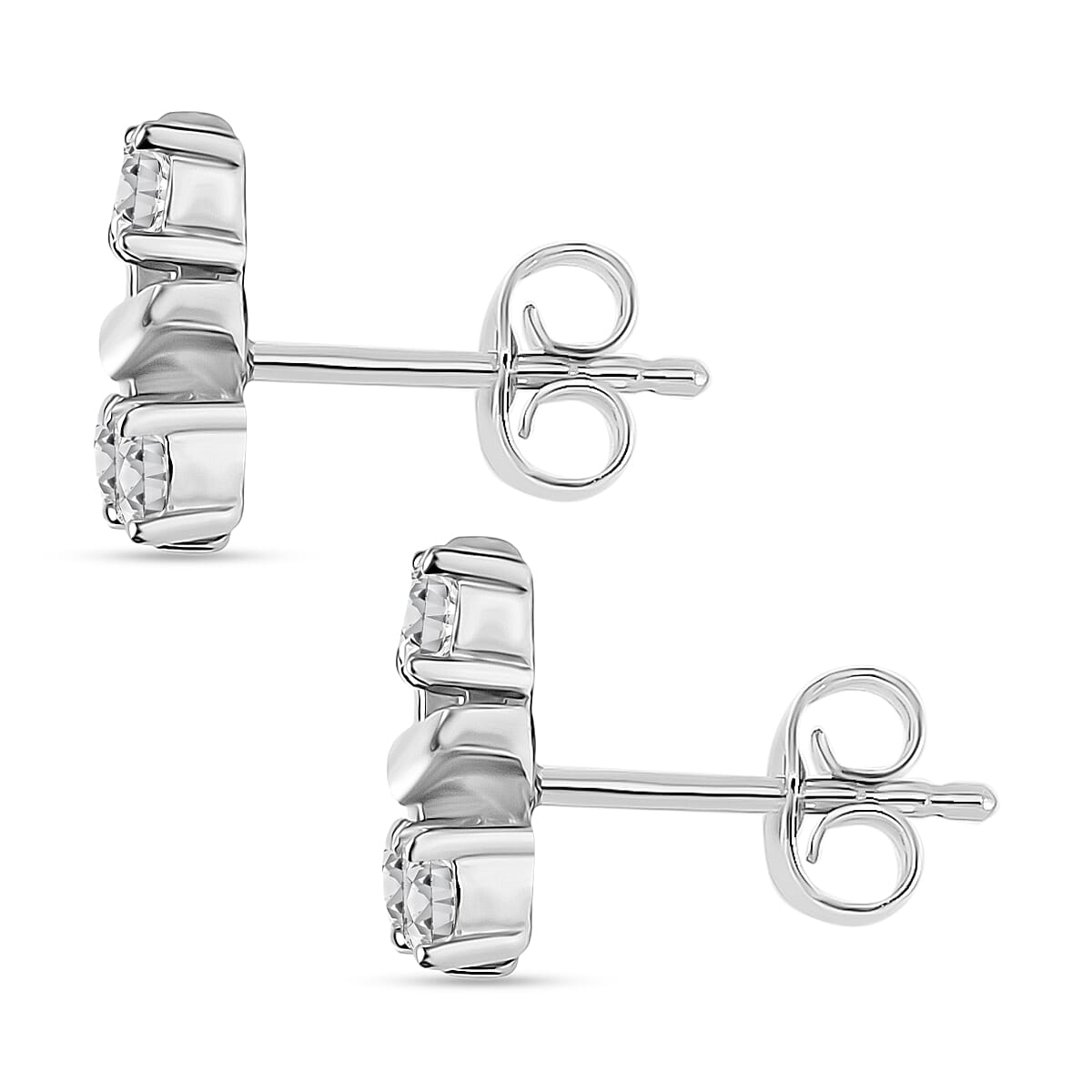D'Joy Moissanite Cluster Earring with Push Back in Platinum Overlay Sterling Silver