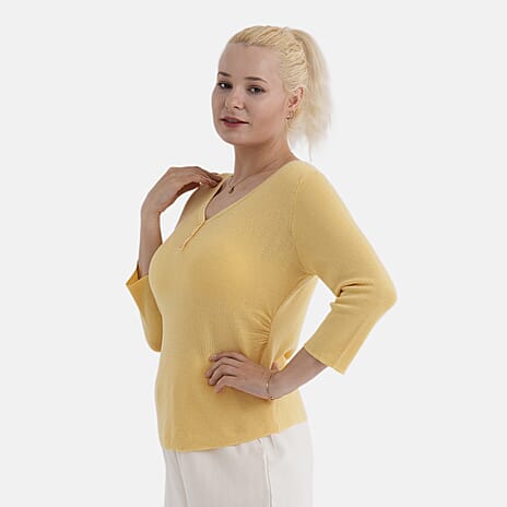 - Maisi Long-sleeved V-neck Top (Size - S-M) - Yellow