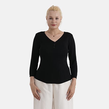 - Maisi Long-sleeved V-neck Top (Size - L-XL) - Black