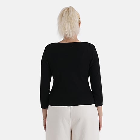 - Maisi Long-sleeved V-neck Top (Size - L-XL) - Black