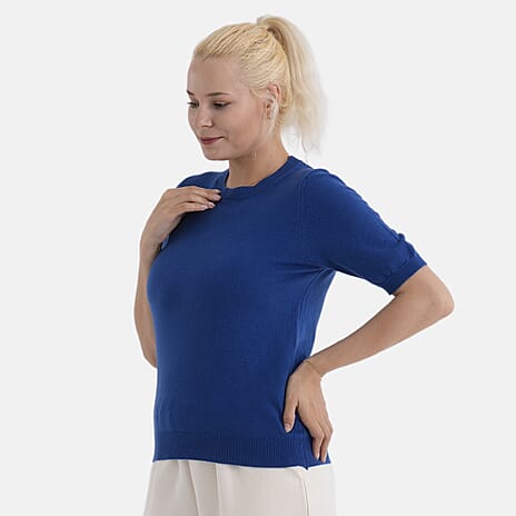 - Maisi Round Neck Short Sleeved Top (Size - L-XL) - Navy Blue