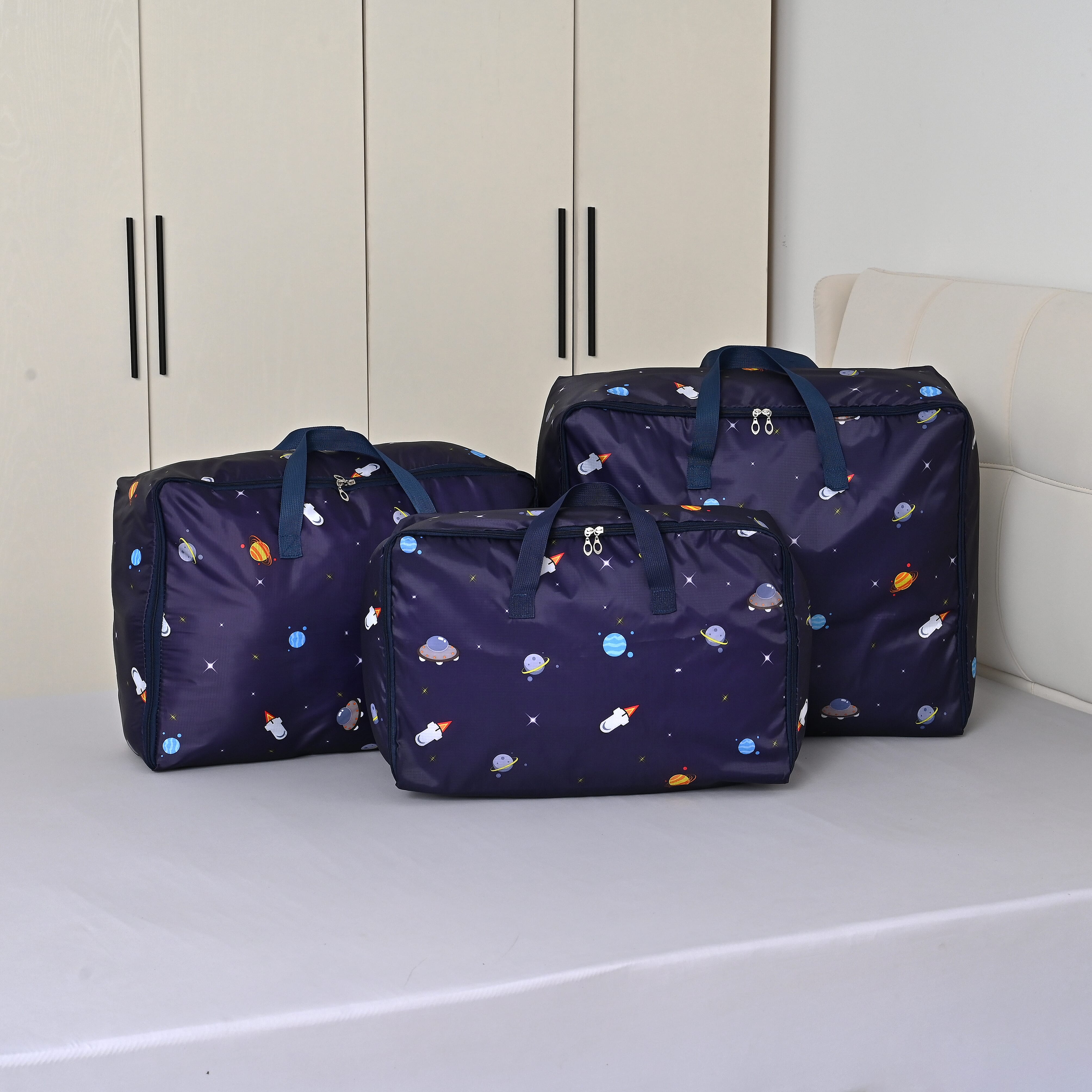 LIVMORE Set of 3 Space Pattern Storage Bag - Blue