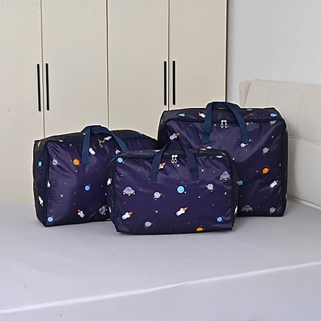 LIVMORE Set of 3 Space Pattern Storage Bag - Blue