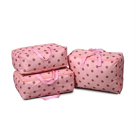 LIVMORE Set of 3 Polka Dot Pattern Storage Bags - Pink