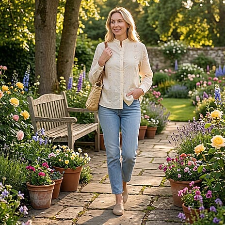 - Maisi Pure Cotton Mandarin Collar Embroidery Shirt (Size 12) - Yellow