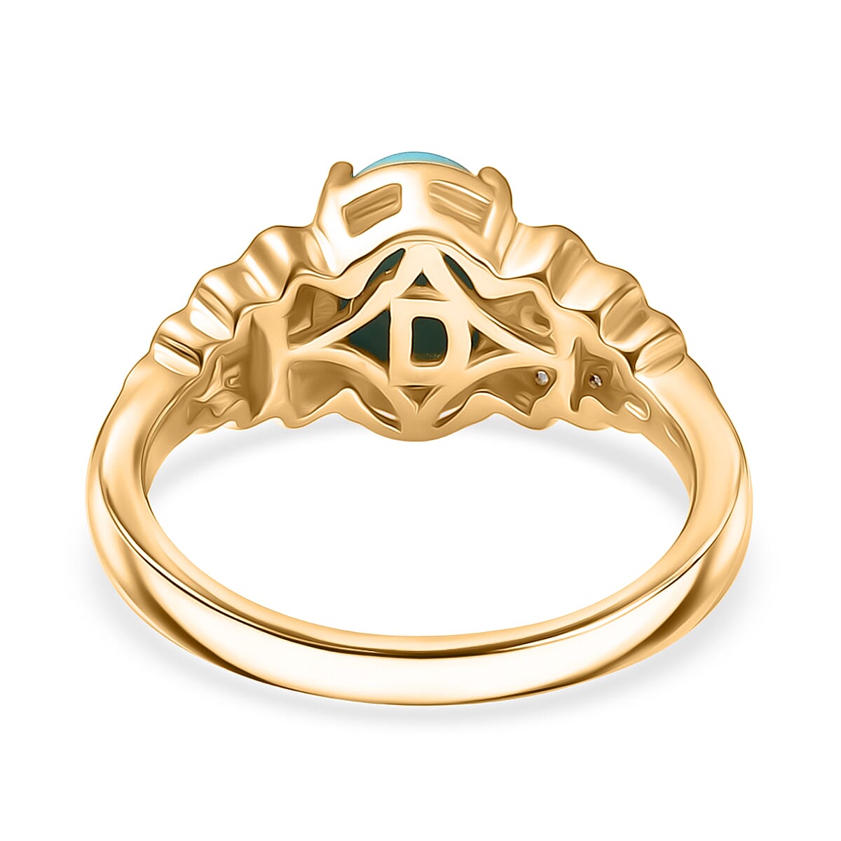 D'Joy Sleeping Beauty Turquoise & White Zircon Ring in Yellow Gold Plated Sterling Silver 1.53 Ct.