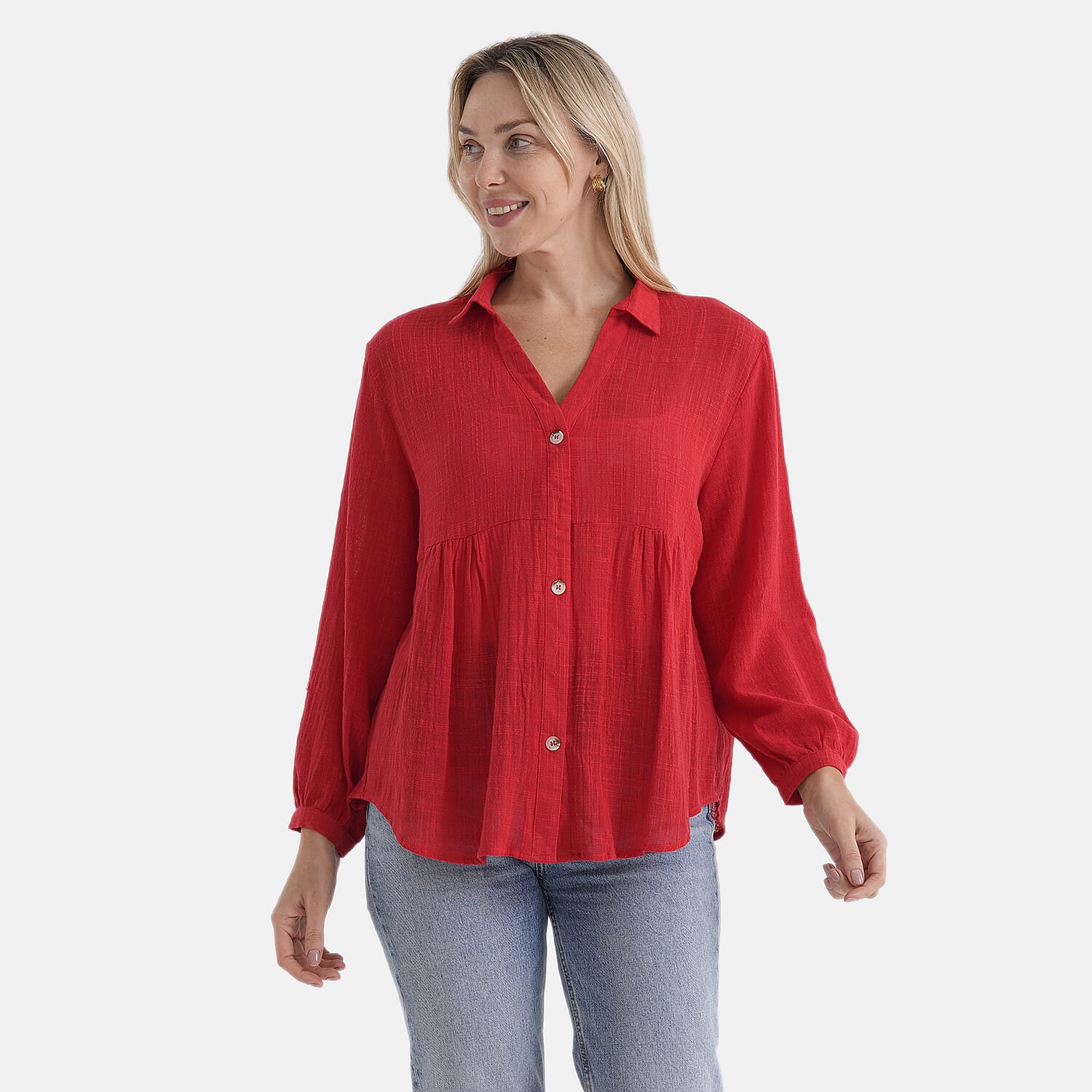 Maisi-Cotton-Solid-Blouse-Size-Small-Red