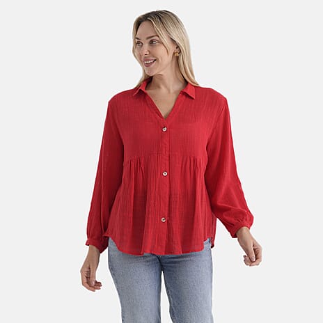 - Maisi Long Sleeve Relax Fit Shirt (Size L, Fit 16 To 18) - Red